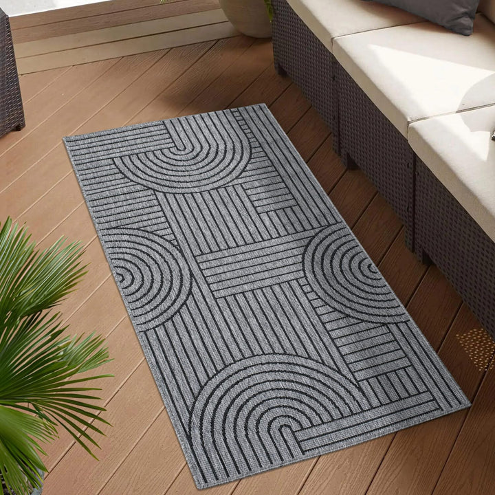 carpet city Outdoor Teppich Wetterfest 80x150 cm - Grau-Anthrazit - Wendeteppich, Beidseitiges Geome