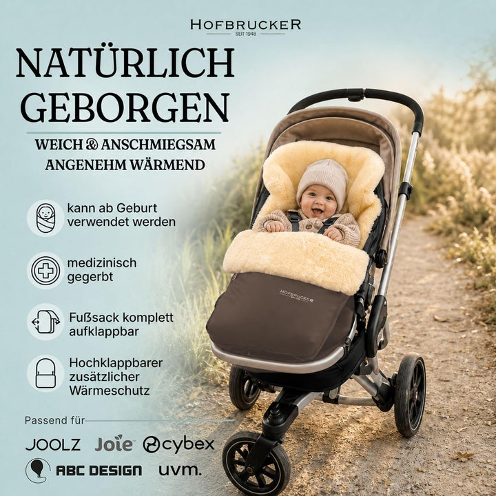 Hofbrucker Lammfell-Fusssack Putzi Kinderwagen, Buggy/Winterfusssack wind- &amp; wasserabweisend/Warmer