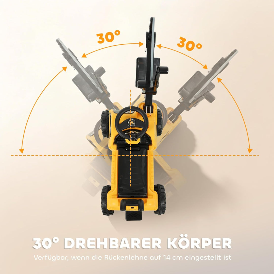 AIYAPLAY Sitzbagger Aufsitzbagger mit Schaufel Lenkrad Kinderbagger mit drehbar Aufbau verstellbar R