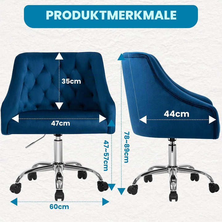 Homeoffice Bürostuhl aus Samt, ergonomischer Schreibtischstuhl höhenverstellbar, Drehstuhl mit Rolle