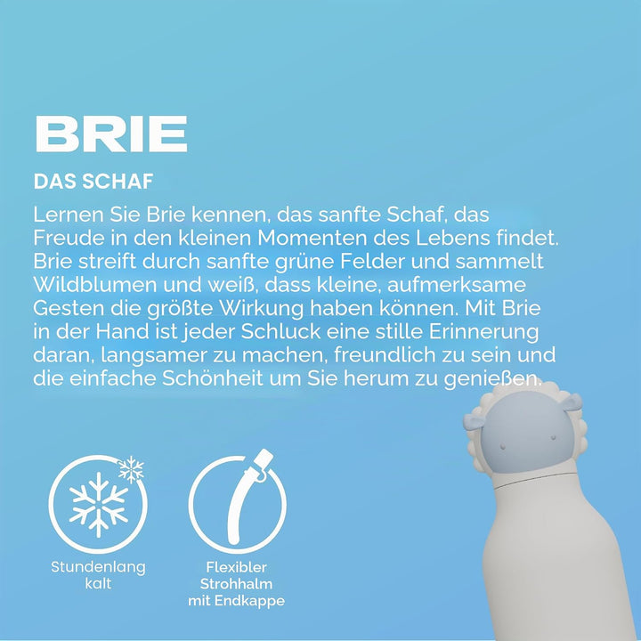 ASOBU Bestie Kindertrinkflasche mit Strohhalm – Isolierte Edelstahlflasche 420ml mit Schafskopf – Au