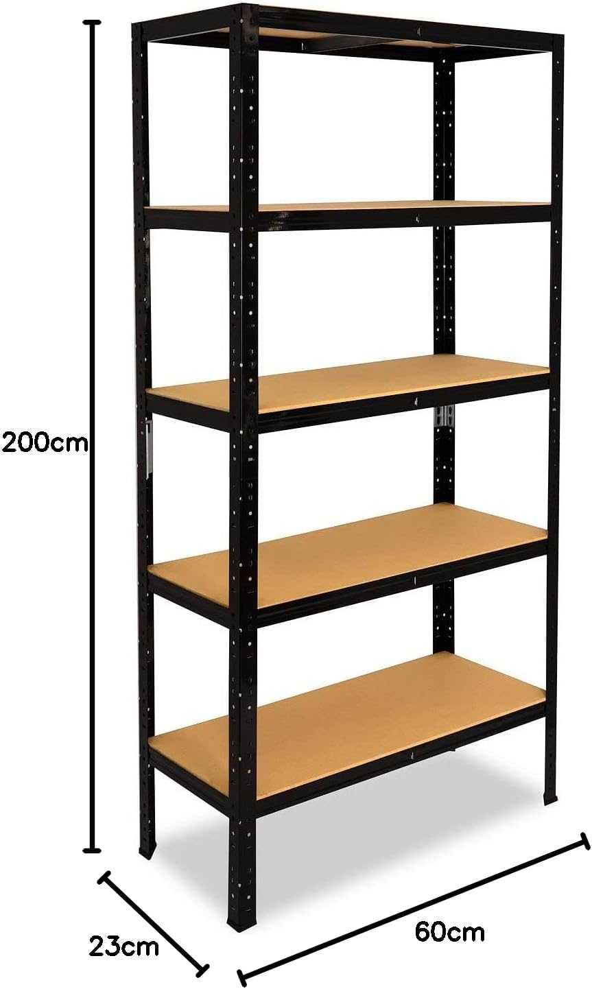 shelfplaza® 200x23x60cm Black Schwerlastregal schwarz/Metallregal schwarz 5 Böden à 175kg Tragkraft/