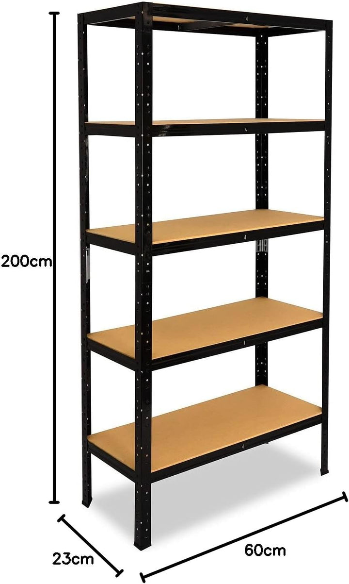 shelfplaza® 200x23x60cm Black Schwerlastregal schwarz/Metallregal schwarz 5 Böden à 175kg Tragkraft/