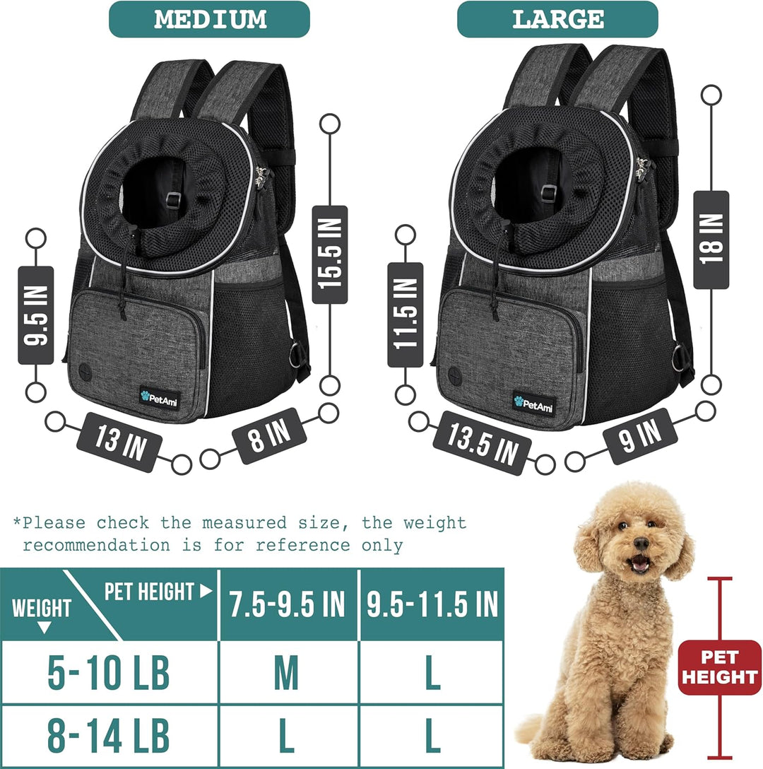 PetAmi Rucksack für Hunde und Katzen, verstellbar, belüftet, für Wandern und Camping, kleine bis gro