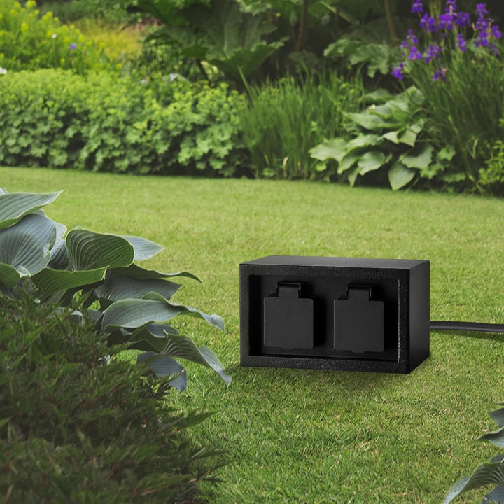 Garten Steckdosensäule mit 4-Fach Gartensteckdosen,mit 2 Erdspiess und 1m Gummikabel, max.3600 Watt,