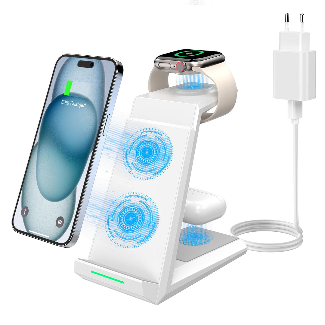 3 in 1 Induktive Ladestation Apple Watch und iPhone, Kabelloses Ladegerät für iPhone 17/16/15/14/13/