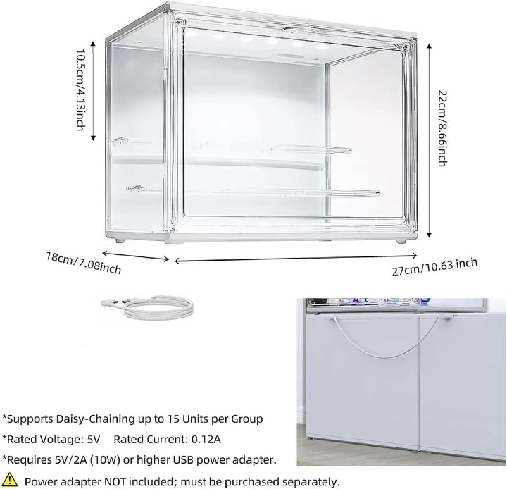 Acryl Vitrine Schaukasten mit LED, Glasvitrine mit Magnettür für Action Figuren, Spielzeug, Blind Bo
