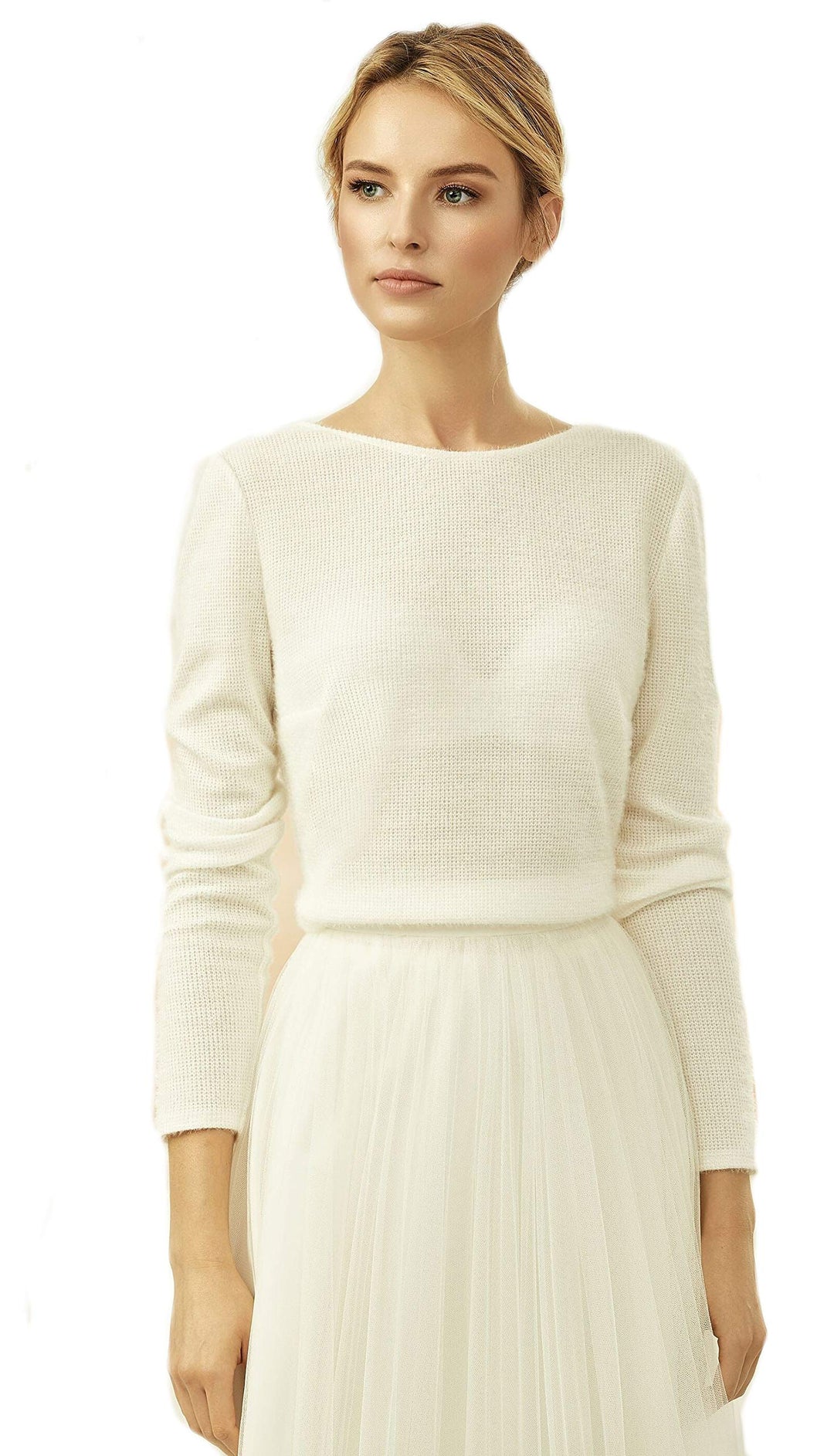 Bianco Evento Langarm Brautpullover mit Kashmir Effekt tiefer Rückenausschnitt Damen Jacke Hochzeit