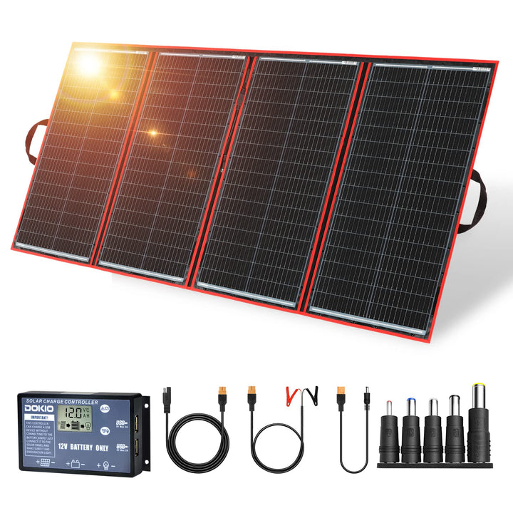 DOKIO 300W 18V Faltbar Solarmodule(54*104cm, 7,5kg) Monokristalline(Hohe Leistung) +Solar Controller