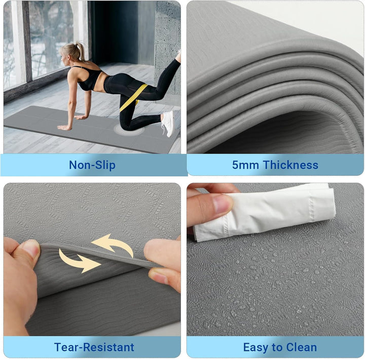 Foldable Yoga Mat - TPE Exercise Pilates Mat - Yoga Matte - Fitnessmatte - 183 x 61 cm, 5 mm Dick, S