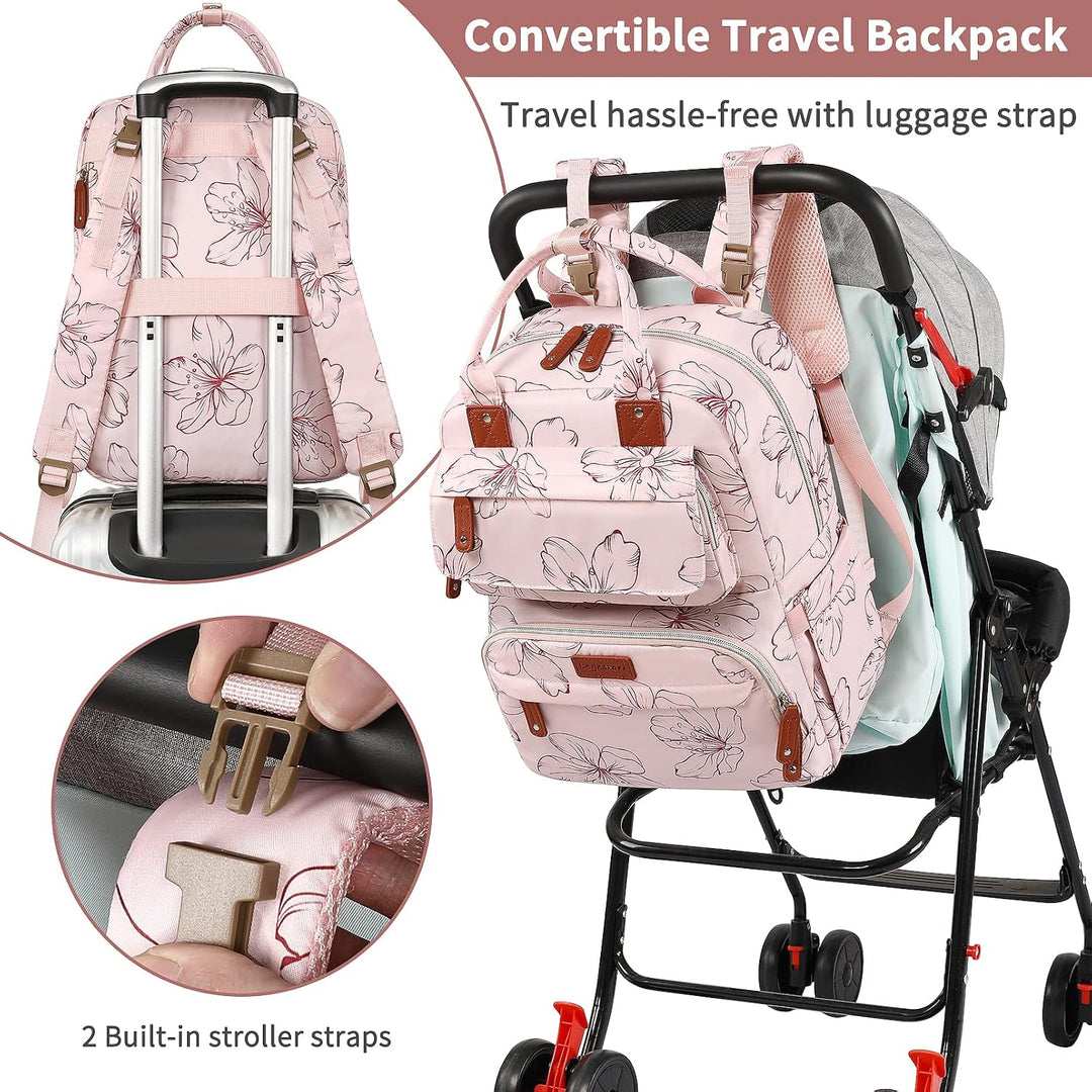 Legestori Diaper Bag Backpack, Baby Girl Diaper Bag with Insulated Pockets and Stroller Straps Rosa,