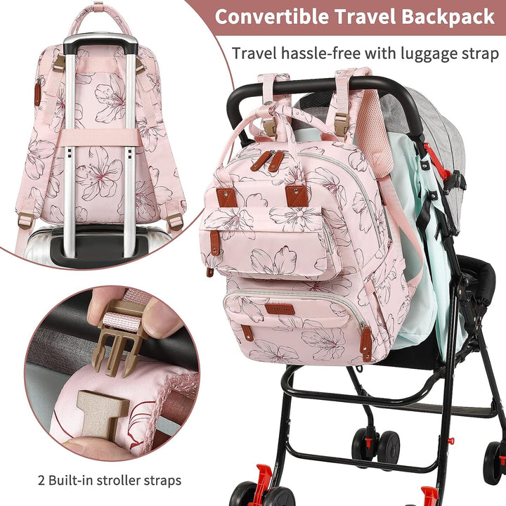Legestori Diaper Bag Backpack, Baby Girl Diaper Bag with Insulated Pockets and Stroller Straps Rosa,