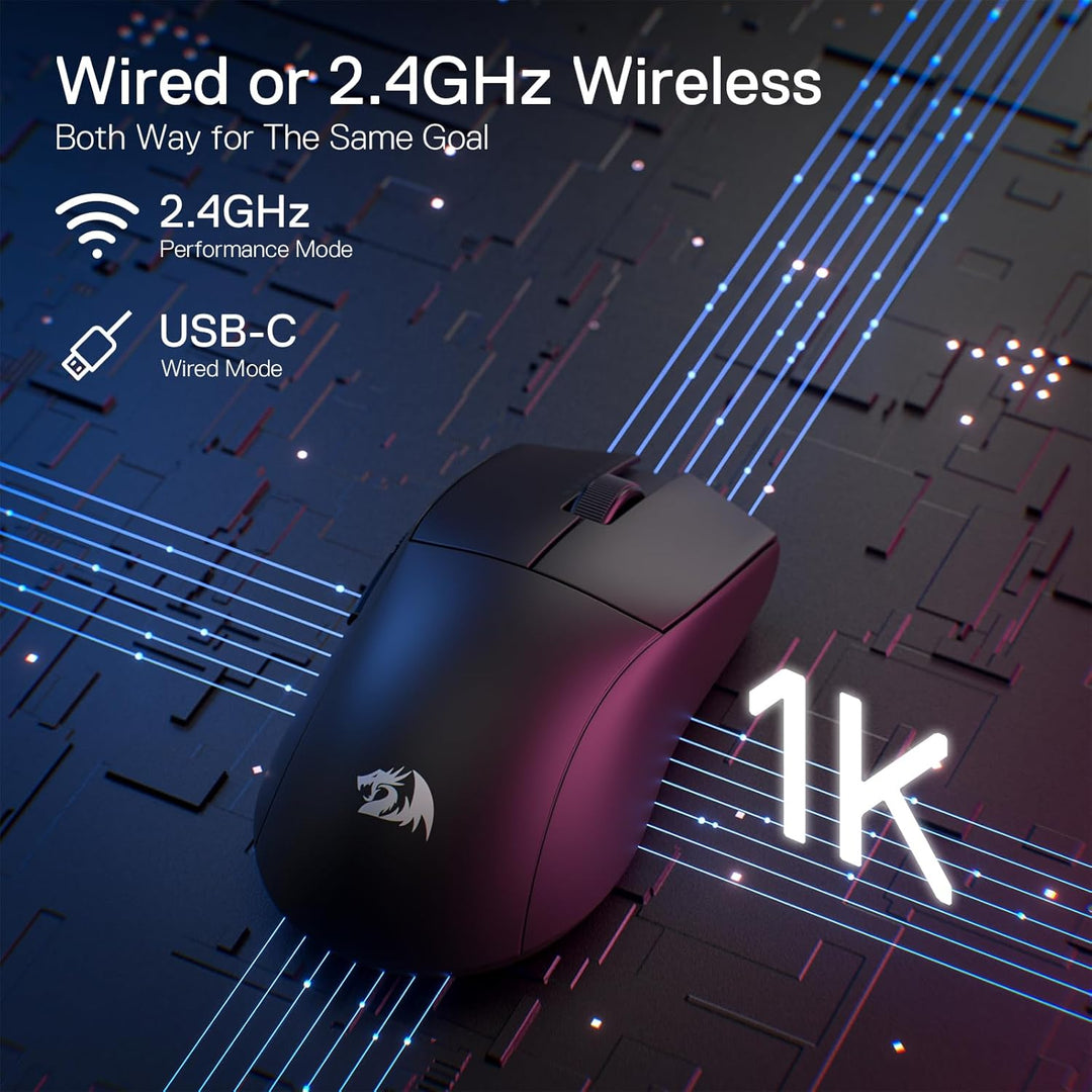 Redragon M916 Kabellose Gaming Maus, 49G Ultra-Light 8K DPI 2.4G Kabellose Gaming-Maus mit ergonomis
