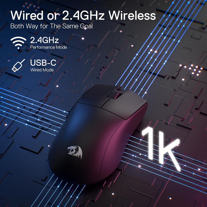 Redragon M916 Kabellose Gaming Maus, 49G Ultra-Light 8K DPI 2.4G Kabellose Gaming-Maus mit ergonomis
