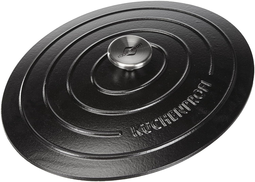 Küchenprofi Gusseisen Bräter mit Deckel, schwarz, 33 cm, Schmortopf, Auflaufform, Dutch Oven, Brotba