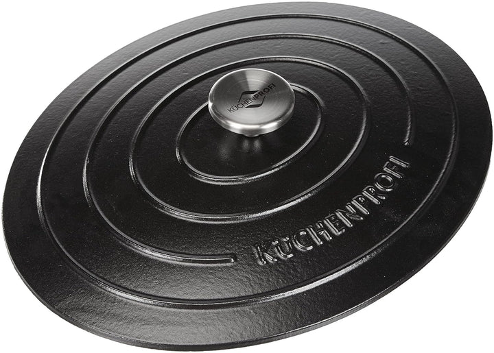 Küchenprofi Gusseisen Bräter mit Deckel, schwarz, 33 cm, Schmortopf, Auflaufform, Dutch Oven, Brotba