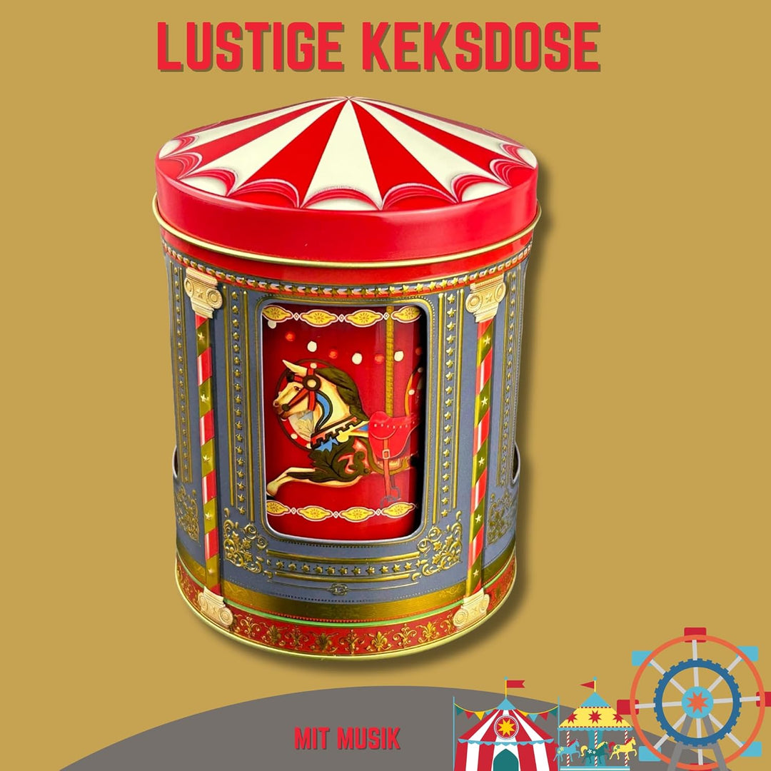 MediMuc Funfair Spieluhrdose - Dose, Gebäckdose, Aufbewahrungsdose, Keksdose, Blechdose - lebensmitt