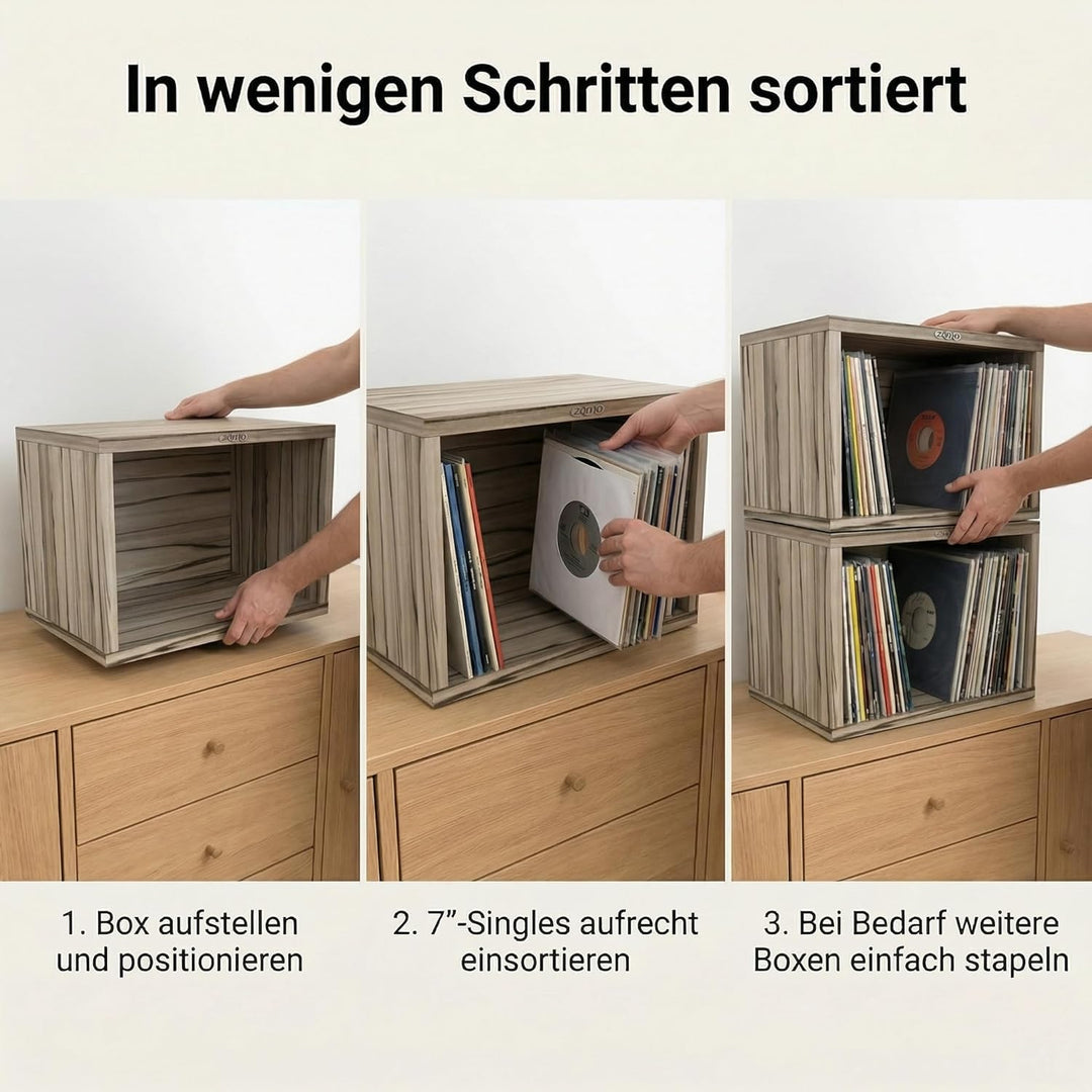 Zomo VS-Box 7/100 Vinyl Aufbewahrung für 100-120 Singles - 7 Zoll - 360 x 200 x 230 mm - Zebrano - M