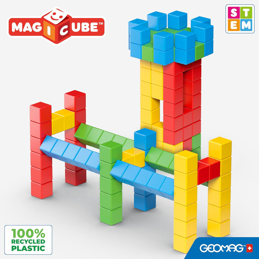 Geomag Magicube - 64 Würfel - Magnetisches Konstruktionsspielzeug für Kinder - Green Line - Lernspie