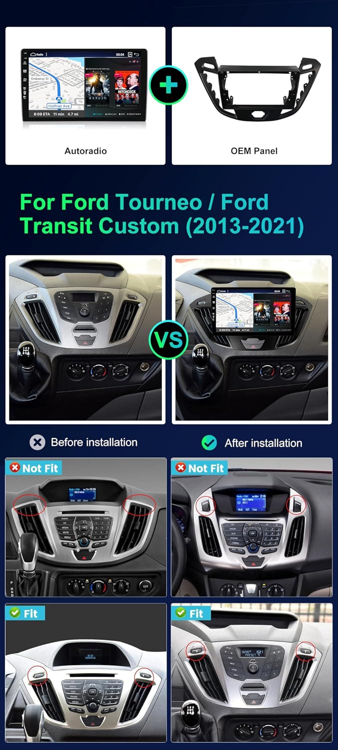 ¦ 8G+256G ¦ Android 15 IPS Autoradio Passt für Ford Tourneo Transit Custom (2013-2021) - Eingebaut C