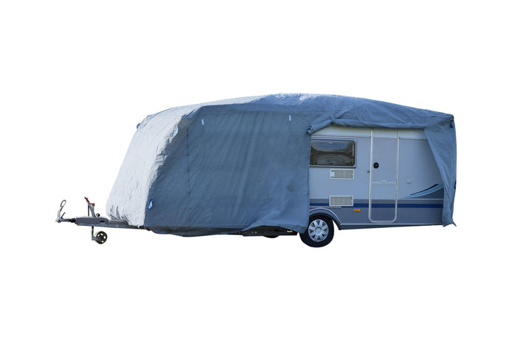 GreenYard® Wohnwagen Abdeckplane mit Reflektorstreifen | Grösse XXL 730 x 250 x 220 cm | Camping Sch