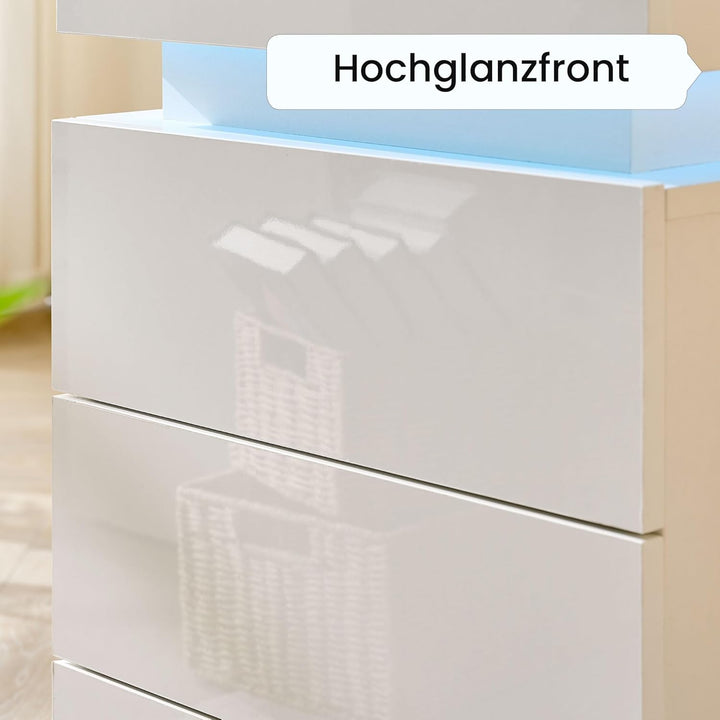CLIPOP Moderner Nachttisch Hochglanzfront Kommode mit 3 Schubladen mit LED-Lichtern, 3 Schubladen Sc
