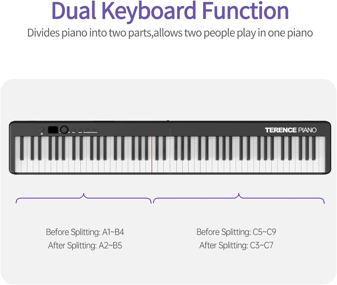 TERENCE Piano mit 88 Tasten Faltbares Klaviertastatur mit 1800mAh Batterie unterstützung MIDI USB-Sc