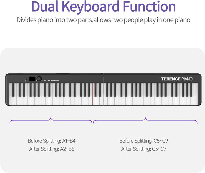 TERENCE Piano mit 88 Tasten Faltbares Klaviertastatur mit 1800mAh Batterie unterstützung MIDI USB-Sc