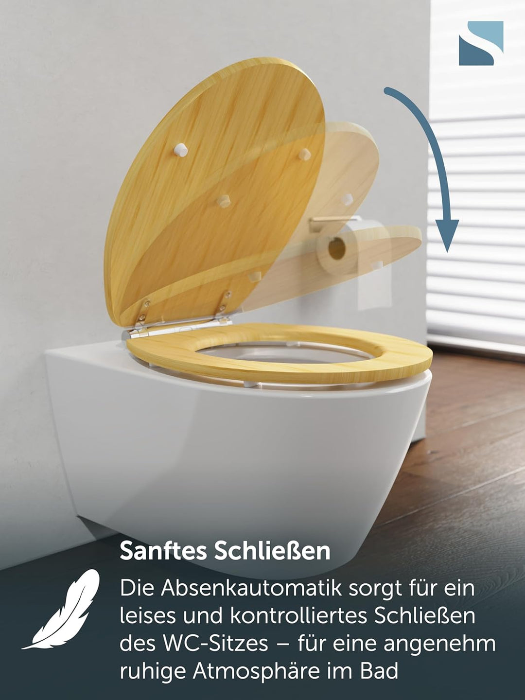 SCHÜTTE WC Sitz mit Absenkautomatik & Schnellverschluss | Abnehmbarer Toilettendeckel Holz zur Reini