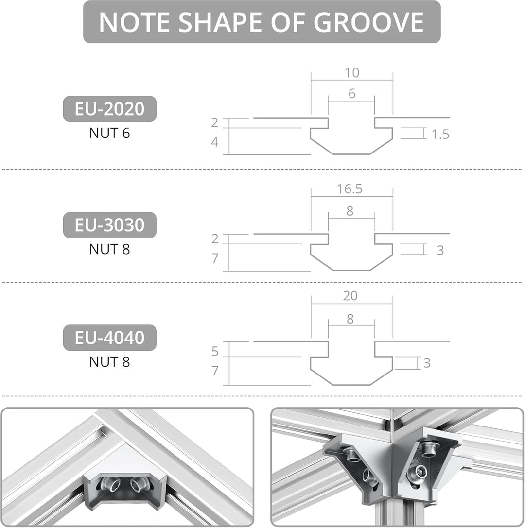 Justech 40 x Eckwinkel Befestigungsmaterial für 3030 Nut 8 Aluminium Extrusion Eckverbinder Aluprofi
