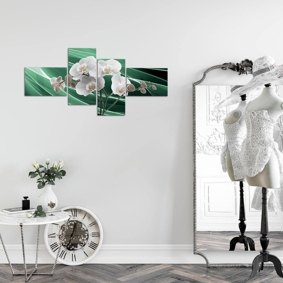 Runa Art Bild Modern Blumen Orchidee - Made in Germany - Wandbilder Natur Grün Grau 4 Teilig 203042b
