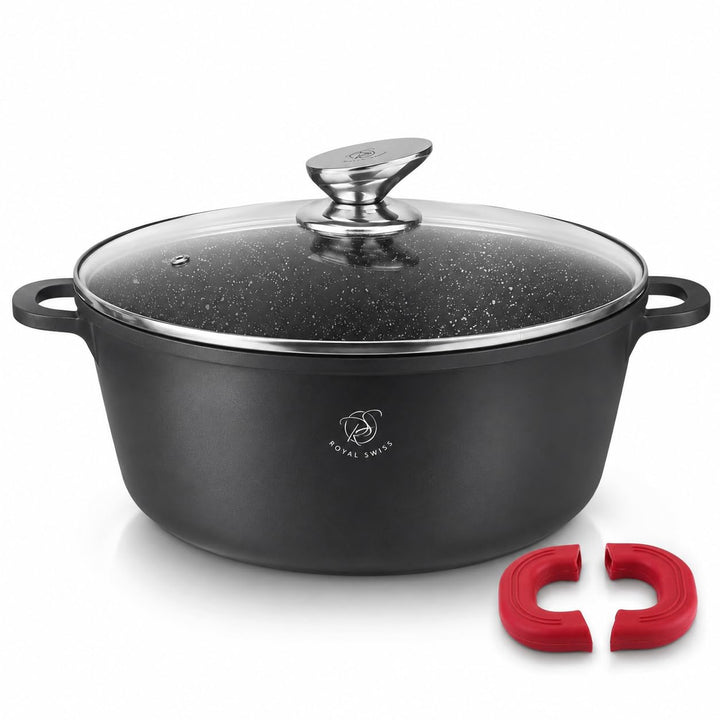 Royal Swiss Kochtopf, 40 cm, Schwarz, 19,5 l, Marmorbeschichtung, Glasdeckel, geeignet für Induktion