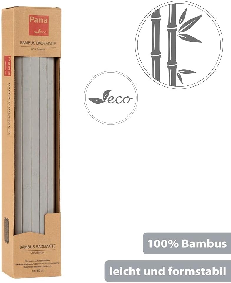 PANA Bambus Badematte • Bambusmatte waschbar • Holz Läufer Badezimmer • 100% Bambus • Grösse: 50x80c