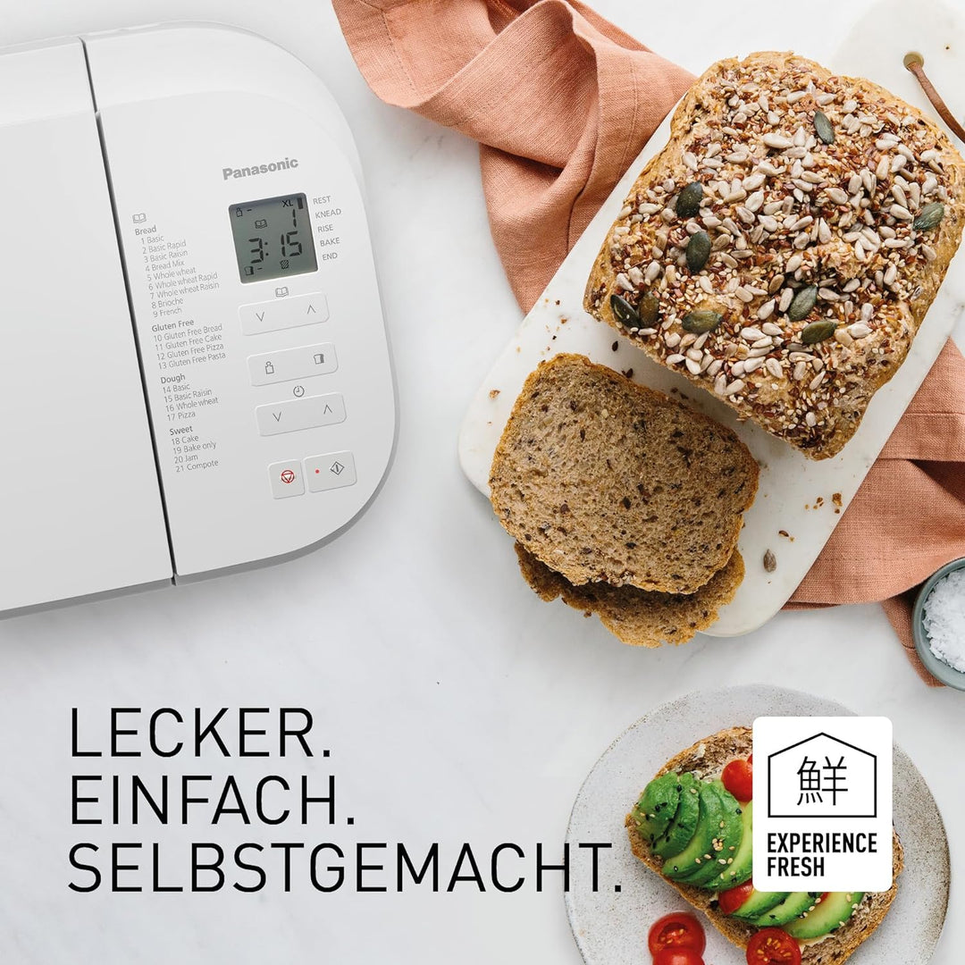 Panasonic SD-B2510W Vollautomatischer Brotbackautomat, 4 glutenfreie Programme, horizontales Design,