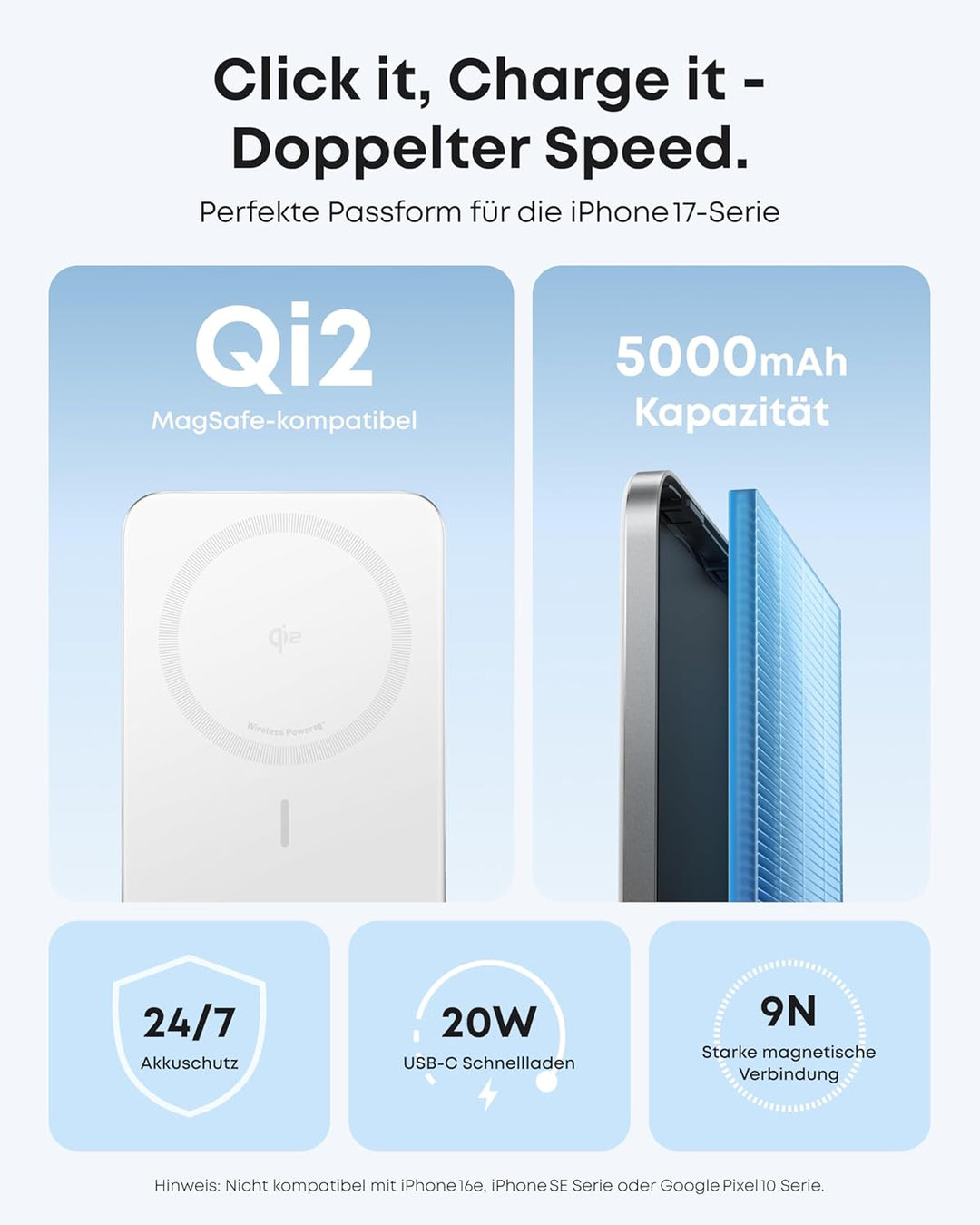 Anker Nano Powerbank, Ultraschlanke 5000mAh Magnet-Powerbank, Qi2-zertifiziert, 15W Max ultraschnell