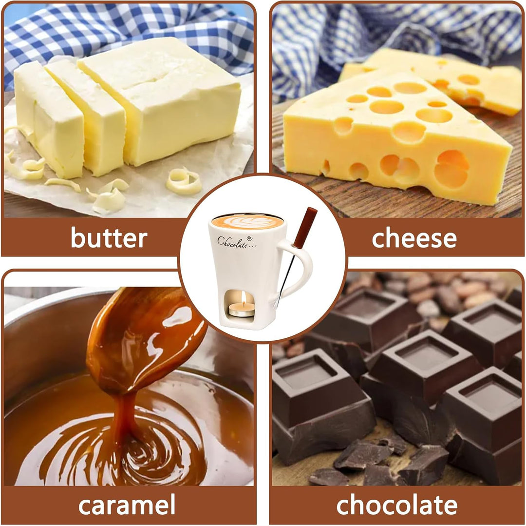 FEIGO Schokoladenfondue Tasse, 130ml Schokoladen Fondue Becher Set, Keramik Schokoladen-Hot-Pot-Schm