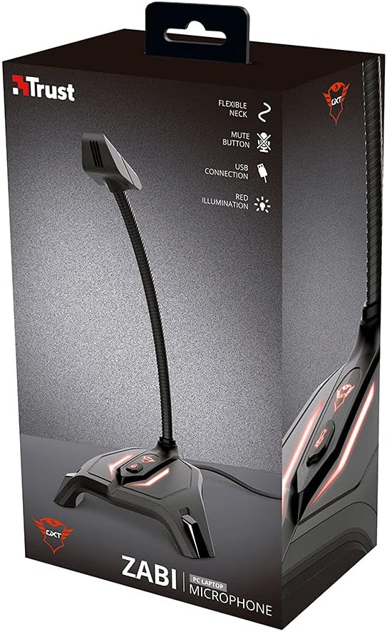 Trust Gaming GXT 215 Zabi USB Mikrofon für Streaming, Kompaktes Format, Gaming-Mikrofon mit LED-Bele