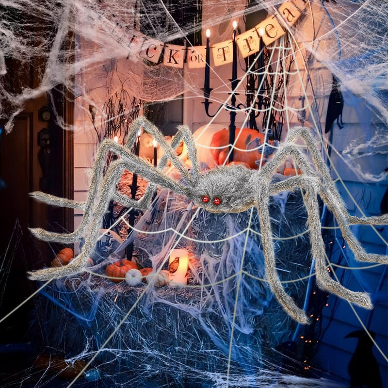 iZoeL XXL Halloween Deko 700cm Riesige Spinnennetz+ 200cm Graue Spinne +Spinnweben+ 30 Mini Spinne,