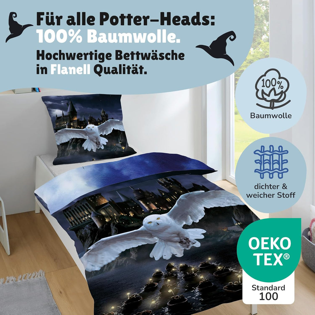 Biber/Flanell Bettwäsche-Set Harry Potter 135x200 80x80 cm · Kinderbettwäsche aus 100% Baumwolle · M