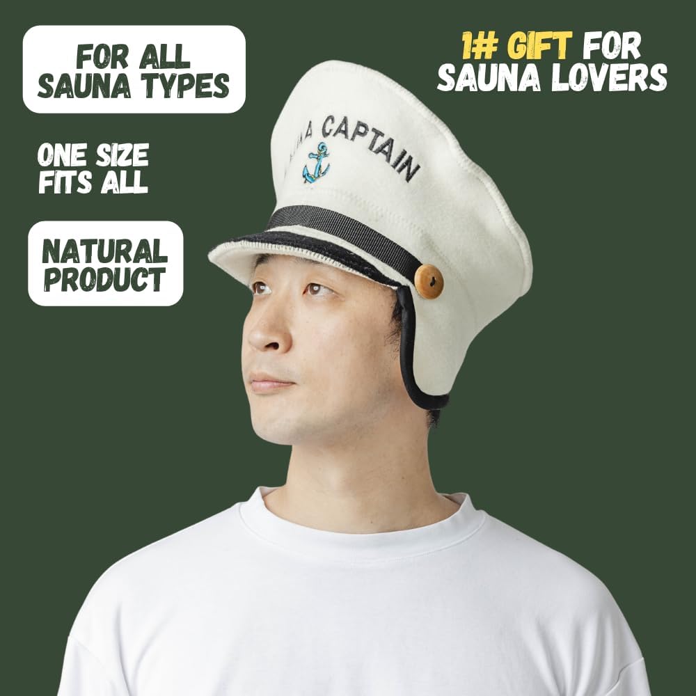 Natural Textile Saunahut 'Sauna Captain' White - 100% organische Wollfilzmützen - Schützen Sie Ihren