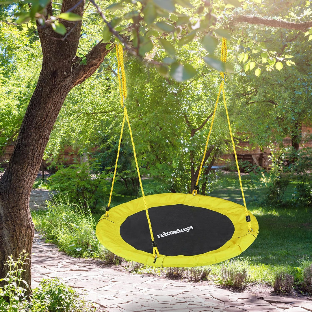 Relaxdays Unisex – Erwachsene, gelb Nestschaukel, rund, für Kinder & Erwachsene, verstellbar, Ø 90 c