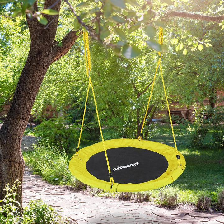 Relaxdays Unisex – Erwachsene, gelb Nestschaukel, rund, für Kinder & Erwachsene, verstellbar, Ø 90 c