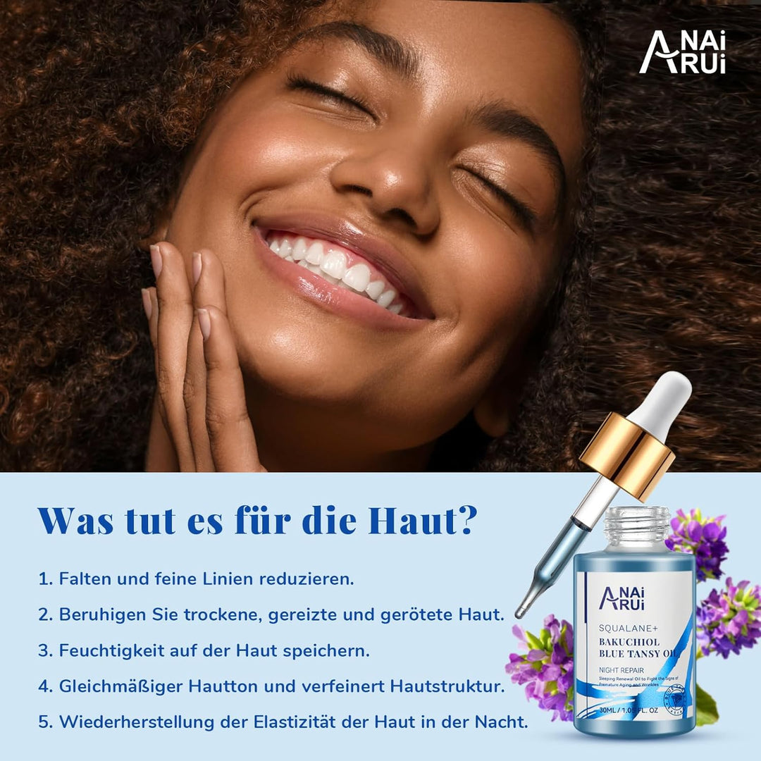 ANAiRUi Bakuchiol Oil, Pflanzenöl, natürliche Retinol Alternative, mit blue Tansy, Squalan, Jojoba,