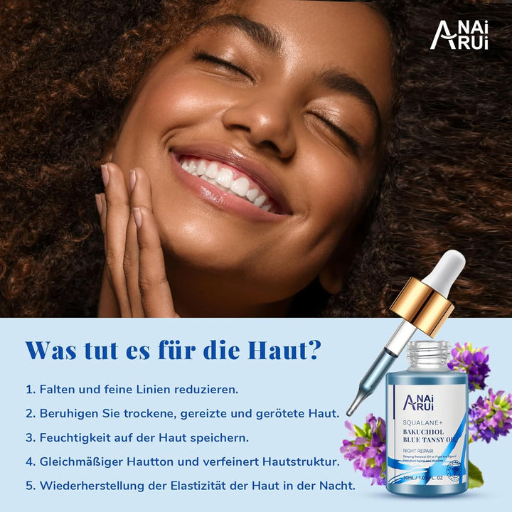 ANAiRUi Bakuchiol Oil, Pflanzenöl, natürliche Retinol Alternative, mit blue Tansy, Squalan, Jojoba,