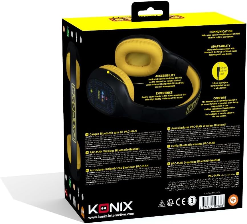 Konix Pac-Man On-Ear-Kopfhörer kabellos Bluetooth 5.3 für Smartphones und Tablets - 30 Std. Akkulauf