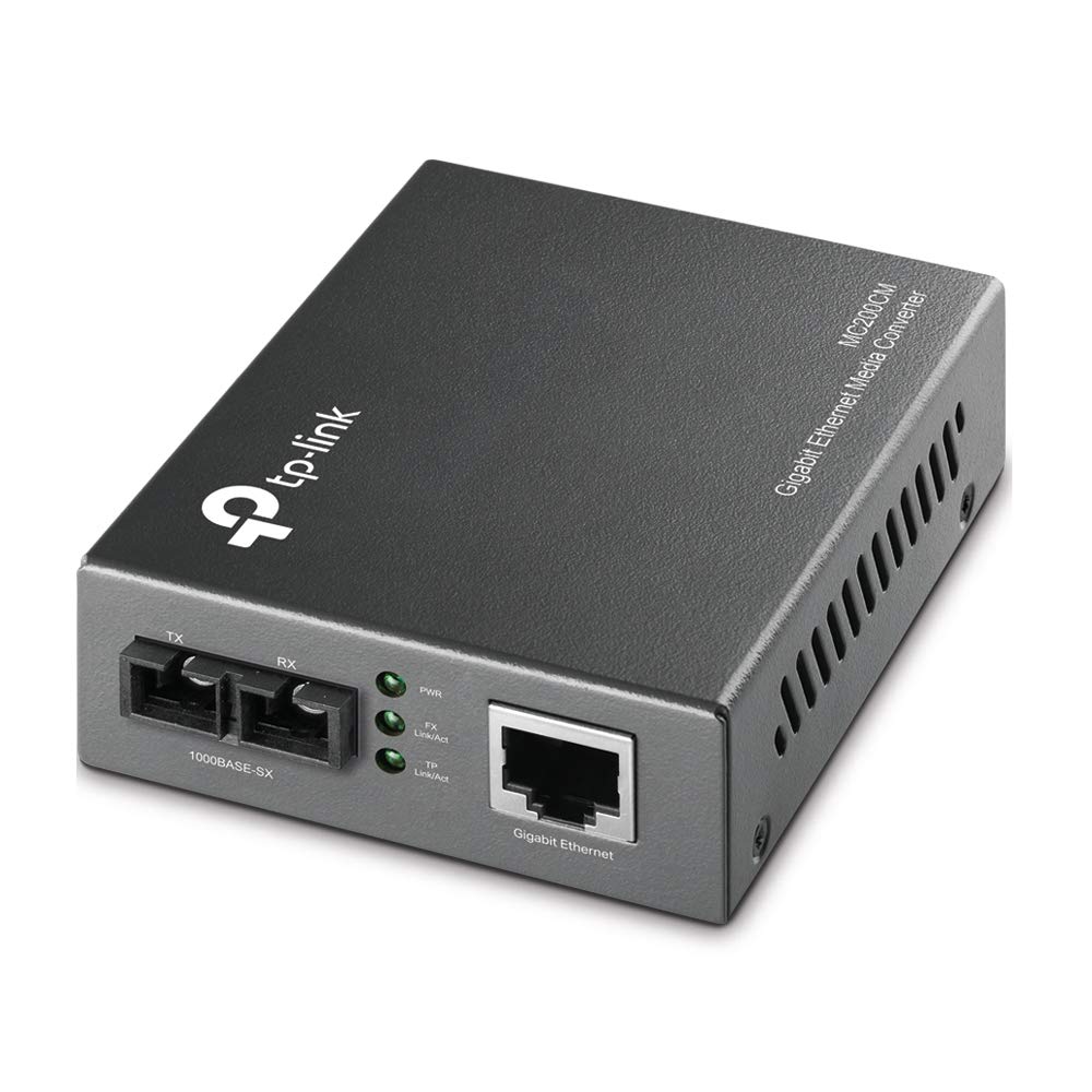 TP-Link MC200CM Gigabit-Ethernet-Medienkonverter, 2 SC-Glasfaseranschlüsse, 1 RJ45-Anschluss, Multim