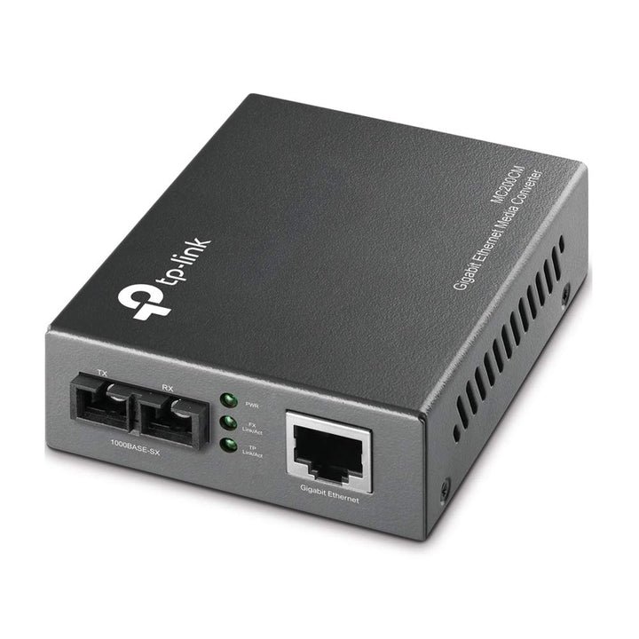 TP-Link MC200CM Gigabit-Ethernet-Medienkonverter, 2 SC-Glasfaseranschlüsse, 1 RJ45-Anschluss, Multim