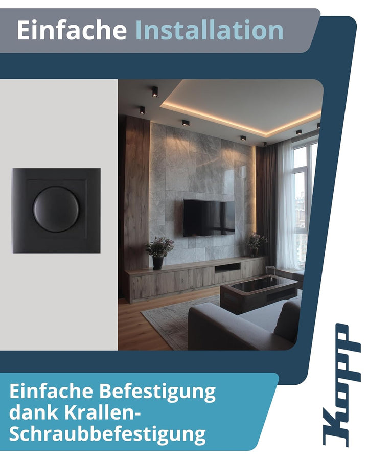 Kopp Athenis Druck-Wechsel-Dimmer, Kombigerät, LED-Dimmer, für Glüh-Lampen, 230V Halogenlampen, Phas