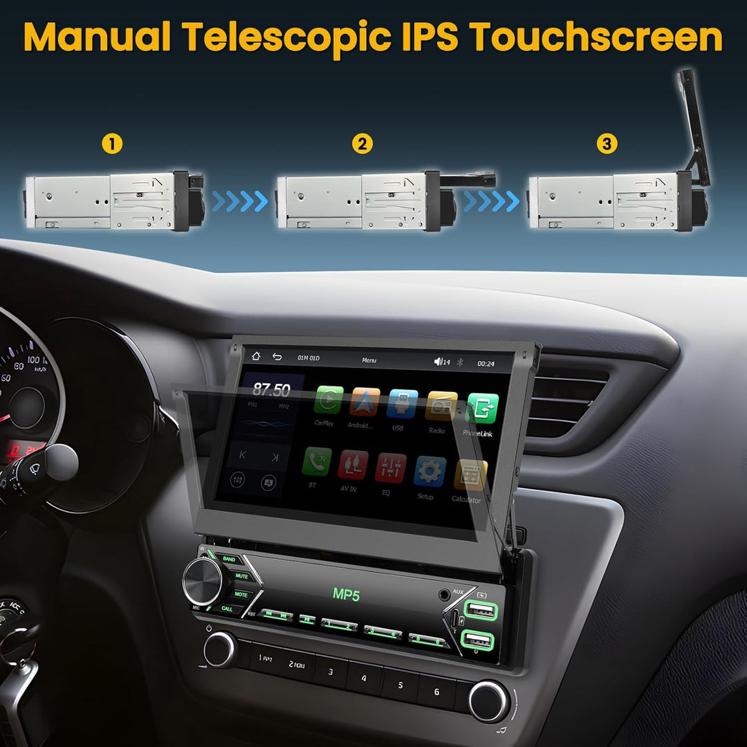 Hikity 1 Din Autoradio mit 7 Zoll Flip Out Motorisierte Touchscreen Autoradio mit Bluetooth Radio Rü