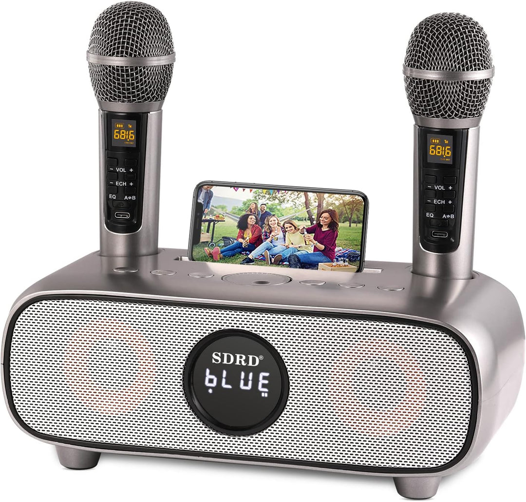 Karaoke Maschine,Bluetooth Karaoke Anlage für Erwachsene und Kinder, Tragbares PA-System mit 2 Mikro
